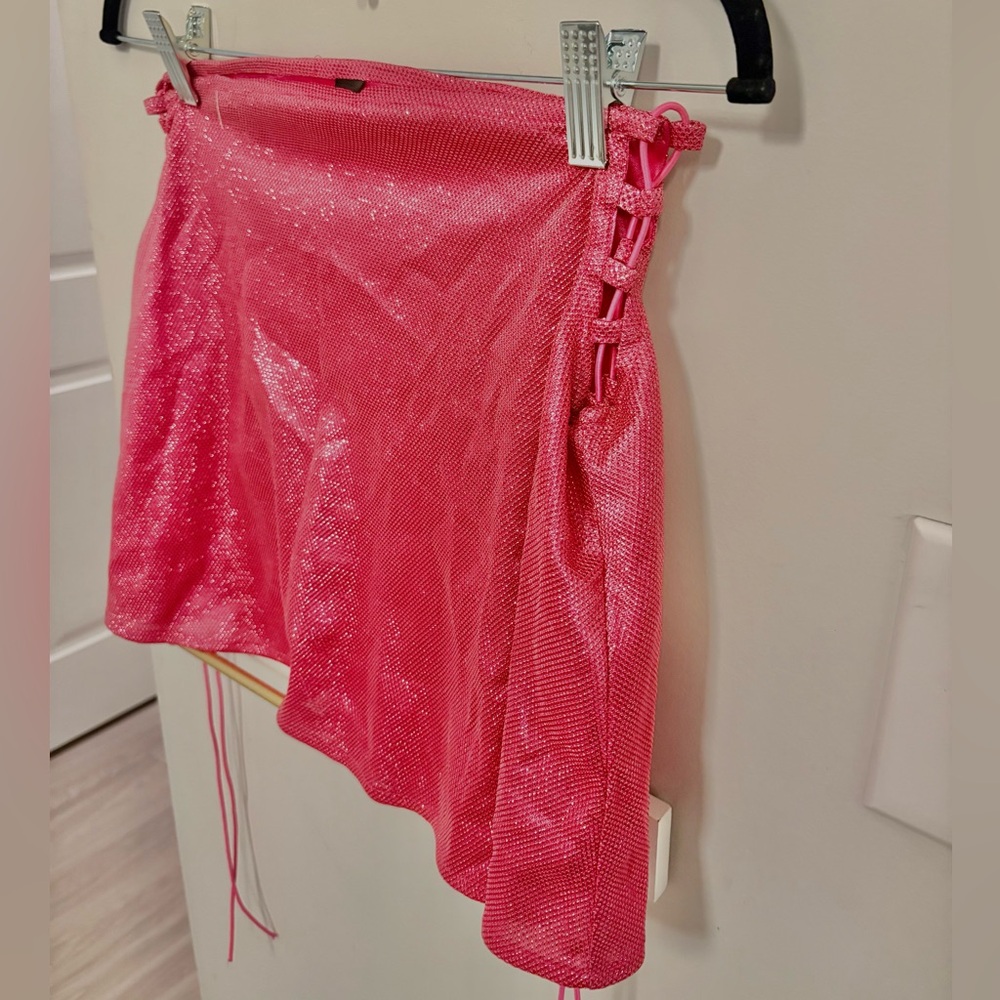Pink Sparkly Mini Skirt Tie side